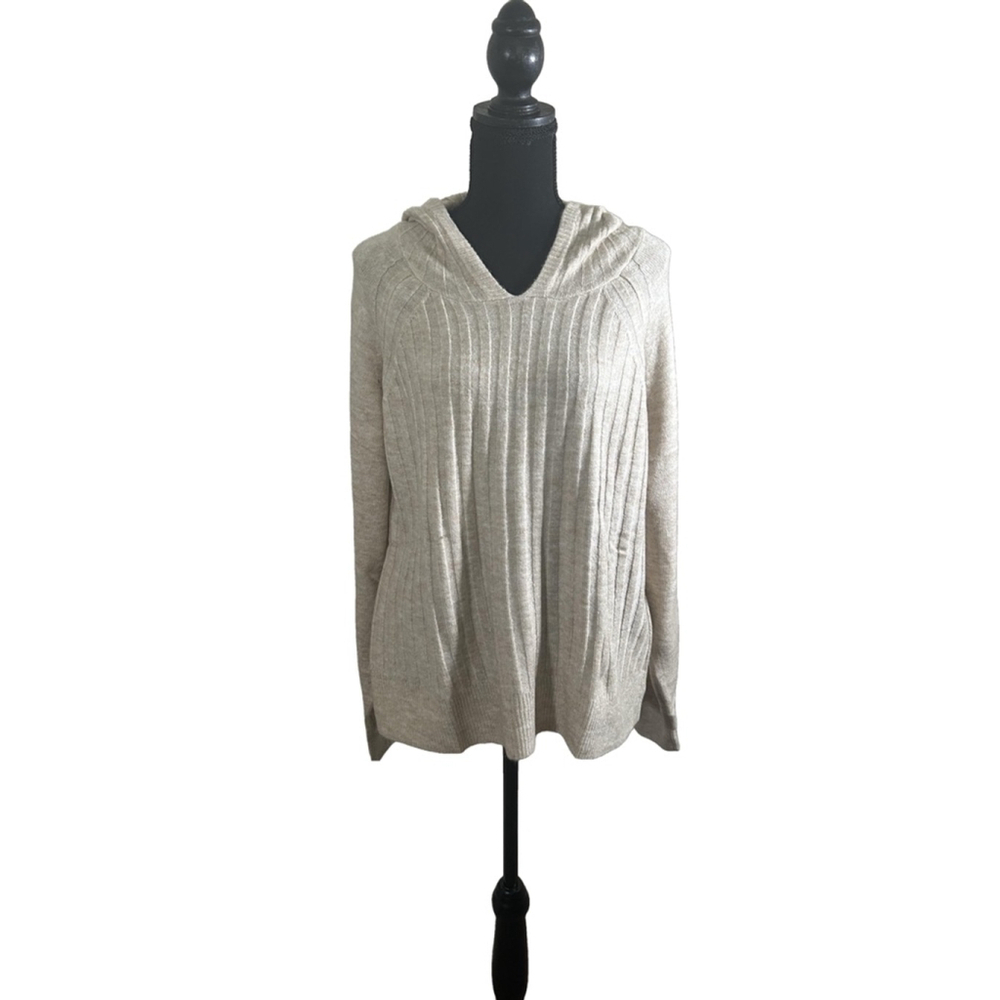 Women’s Cream Hooded Long-Sleeve Sweater, Size XL